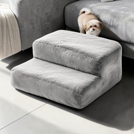 Jpkxv Pet Stairs - 3-Step Foam Ladder for Dogs & Cats - Non-Slip Pet Ramp for High Beds & Sofas - Soft & Joint-Friendly