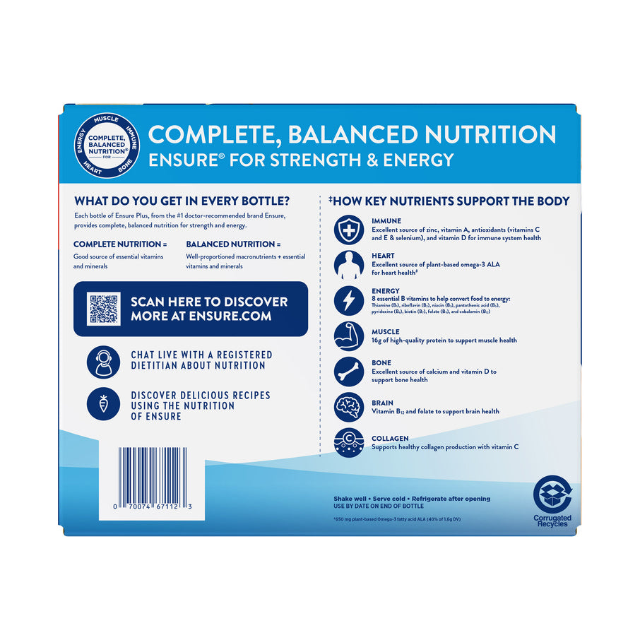 Ensure Plus Nutrition Shake, Vanilla, 8 Fl. Oz, 30-pack