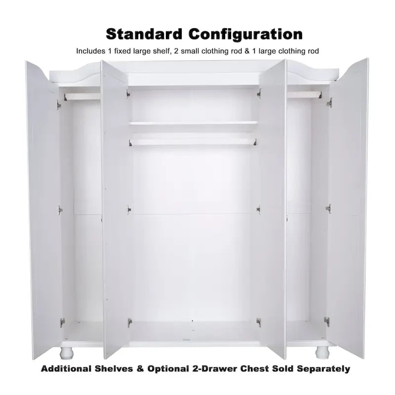 Palace Imports 100% Solid Wood Kyle 4-Door Wardrobe Armoire With Solid Wood Or Mirrored Doors