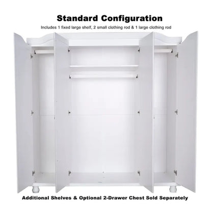 Palace Imports 100% Solid Wood Kyle 4-Door Wardrobe Armoire With Solid Wood Or Mirrored Doors