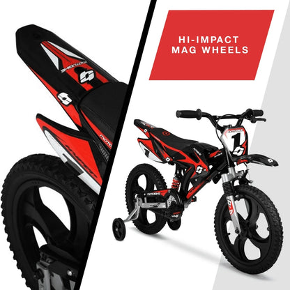 Hyper Bicycles 16 In. Kids Motobike With Mag Wheels, Including Training Wheels, Black/Red
