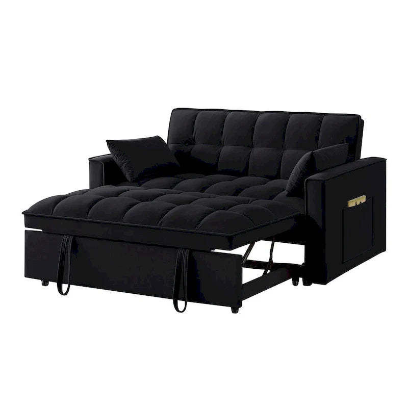4 in1 Loveseat Sofa Bed With Armrests And Storage Pockets, Multi-Function Tufted Pull-Out Sofa Bed With Adjustable Backrest