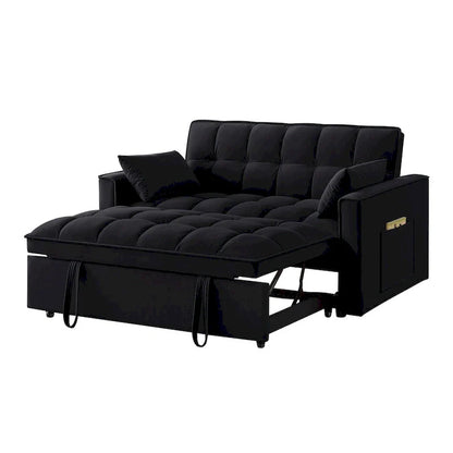 4 in1 Loveseat Sofa Bed With Armrests And Storage Pockets, Multi-Function Tufted Pull-Out Sofa Bed With Adjustable Backrest