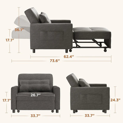 3-in-1 Adjustable Sleeper Sofa Bed, Pull Out Chair Sofa, Convertible Folding Bed For Living Room