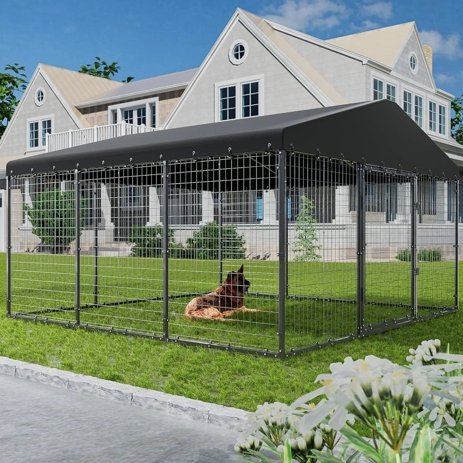 W 118 x D 118 x H 70 Large Outdoor Dog Kennel, Heavy Duty Dog Cage Enclosure With Waterproof Roof