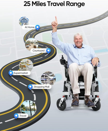 Electric Wheelchair, 25 Miles Longer Range, Foldable Power Wheelchair For Adults Seniors, 500W Dual Motors