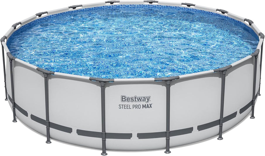 Steel Pro MAX 14 Ft. x 48 In. Round Metal Frame Above Ground Outdoor Swimming Pool Set With 1,000 Filter Pump, Ladder, And Cover, Gray