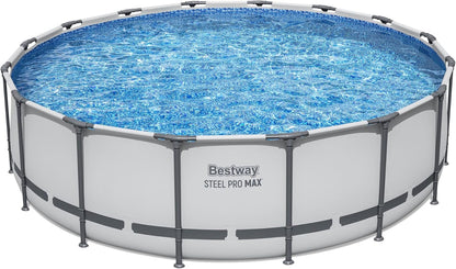Steel Pro MAX 14 Ft. x 48 In. Round Metal Frame Above Ground Outdoor Swimming Pool Set With 1,000 Filter Pump, Ladder, And Cover, Gray