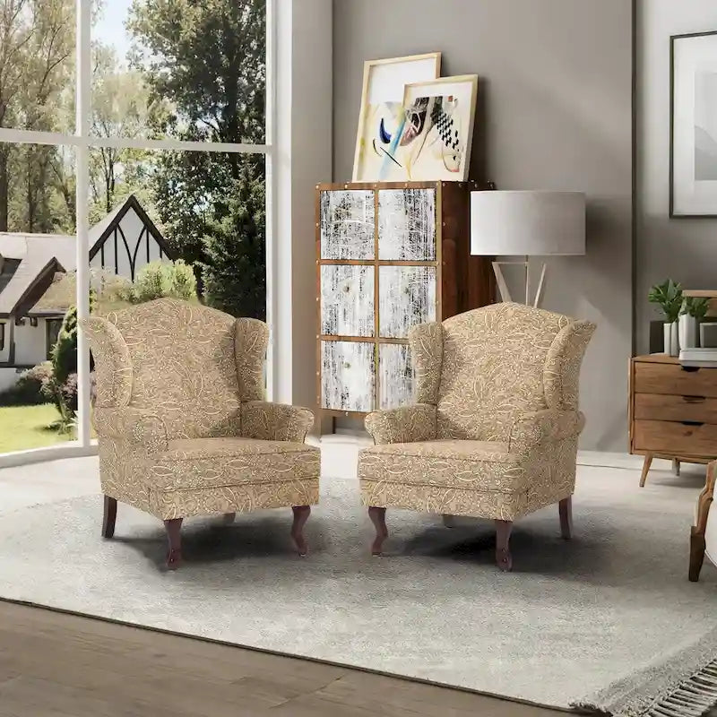 2 Set Traditional Wingback Accent Chairs Upholstered Armchair