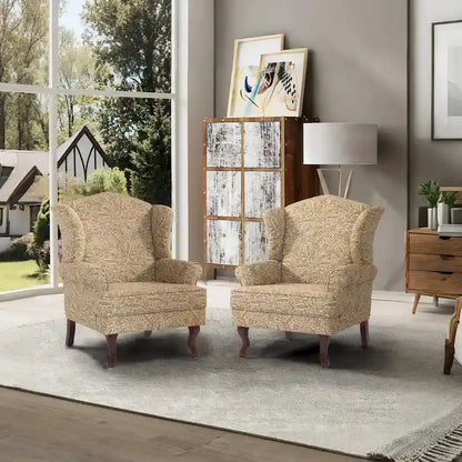 2 Set Traditional Wingback Accent Chairs Upholstered Armchair