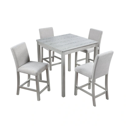 Modern 5-Piece Dining Set With Square Counter Height Table And 4 Upholstered Chairs