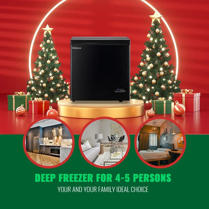 Chest Freezer 5.0Cubic Feet Deep Freezer Freestanding Freezers With 2 Removable Stainless Steel Basket