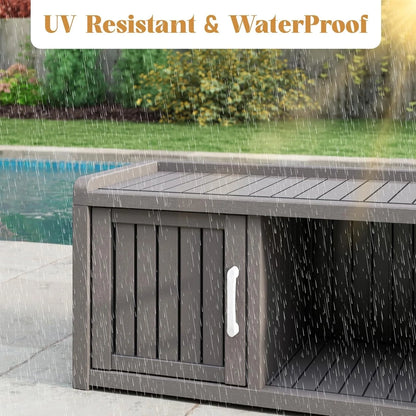 Kamaboko Outdoor Shoe Storage Cabinet, Waterproof UV-Resistant Entryway Storage Bench Indoor Outdoor With 2 Barn Doors