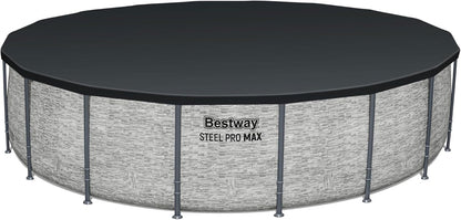 Steel Pro MAX 14 Ft. x 48 In. Round Metal Frame Above Ground Outdoor Swimming Pool Set With 1,000 Filter Pump, Ladder, And Cover, Gray