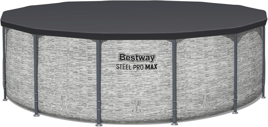 Steel Pro MAX 14 Ft. x 48 In. Round Metal Frame Above Ground Outdoor Swimming Pool Set With 1,000 Filter Pump, Ladder, And Cover, Gray