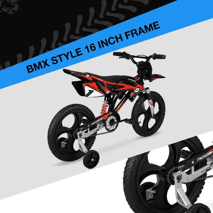 Hyper Bicycles 16 In. Kids Motobike With Mag Wheels, Including Training Wheels, Black/Red