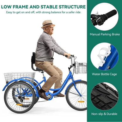 26 Adult Tricycle 3 Wheel Bikes 7 Speed Trike Bike
