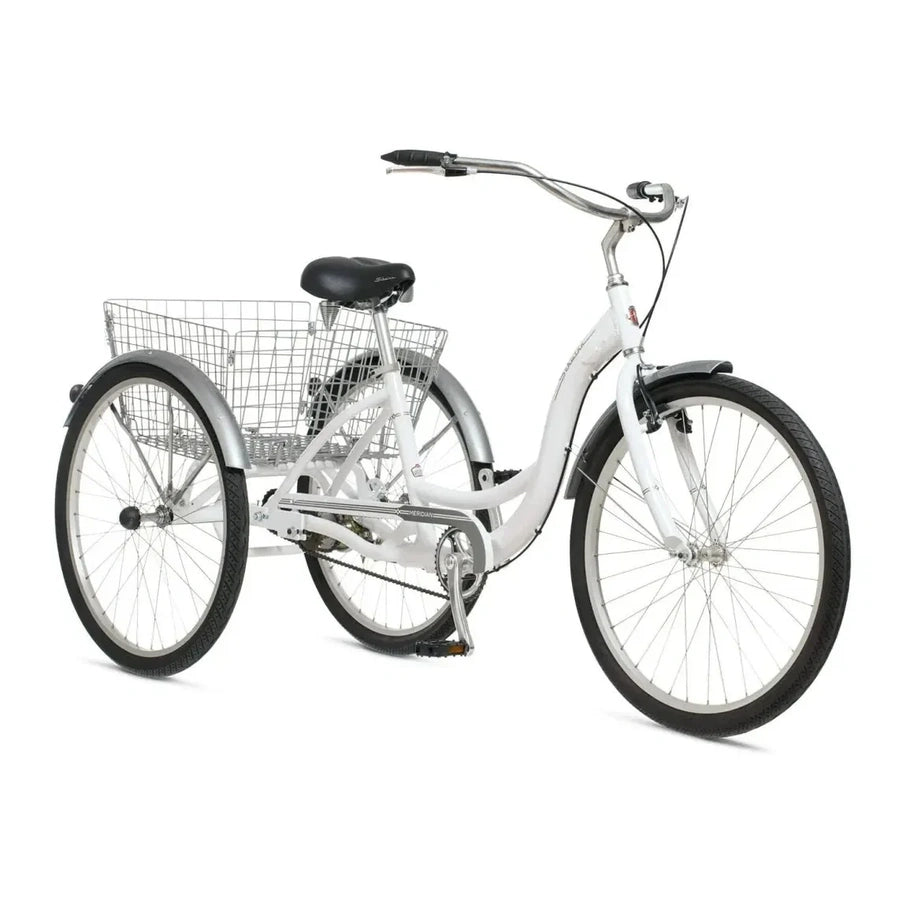 Schwinn Meridian Adult Tricycle, Men's And Women's Beach Cruiser, 26-inch Wheels, Low Step-Through, Wide Saddle, Folding Rear Basket