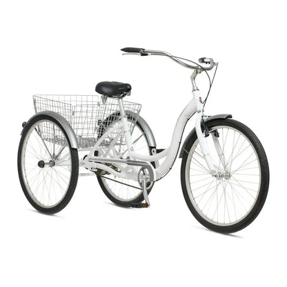 Schwinn Meridian Adult Tricycle, Men's And Women's Beach Cruiser, 26-inch Wheels, Low Step-Through, Wide Saddle, Folding Rear Basket