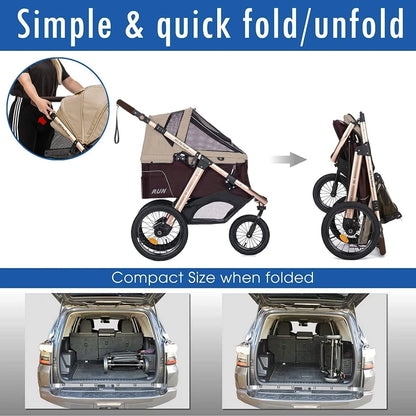 Jogging Sports Stroller With Comfort Rubber Wheels/Zipper-Less Entry/1-Hand Quick Fold/Aluminum Frame For Small/Medium Dogs, Cats And Pets, Green Camo