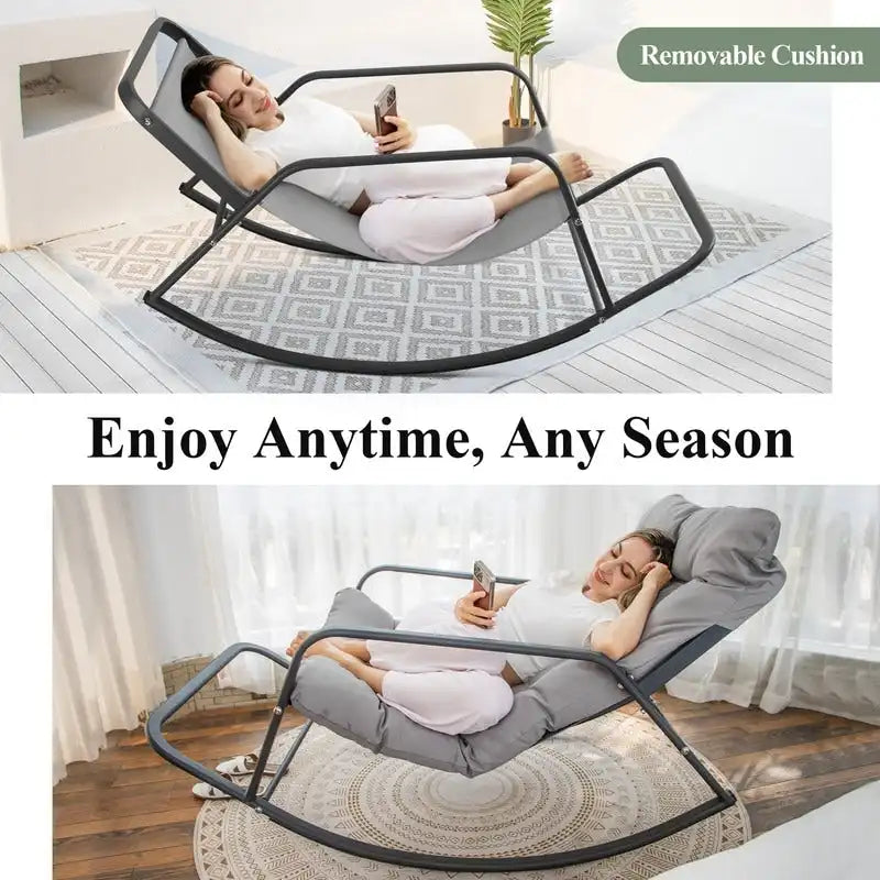 Oversized Rocking Lounge Chair, 450 Lbs Extra Large Outdoor Recliner With Water-Resistant Cushions