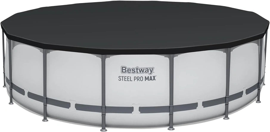 Steel Pro MAX 14 Ft. x 48 In. Round Metal Frame Above Ground Outdoor Swimming Pool Set With 1,000 Filter Pump, Ladder, And Cover, Gray