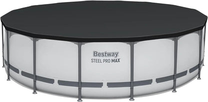 Steel Pro MAX 14 Ft. x 48 In. Round Metal Frame Above Ground Outdoor Swimming Pool Set With 1,000 Filter Pump, Ladder, And Cover, Gray