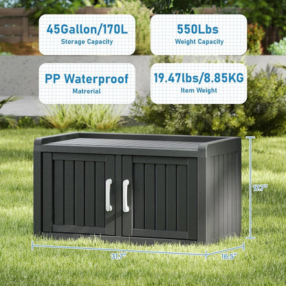 Kamaboko Outdoor Shoe Storage Cabinet, Waterproof UV-Resistant Entryway Storage Bench Indoor Outdoor With 2 Barn Doors