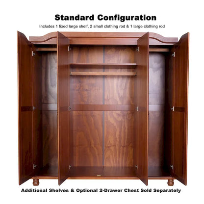 Palace Imports 100% Solid Wood Kyle 4-Door Wardrobe Armoire With Solid Wood Or Mirrored Doors