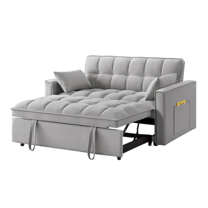 4 in1 Loveseat Sofa Bed With Armrests And Storage Pockets, Multi-Function Tufted Pull-Out Sofa Bed With Adjustable Backrest