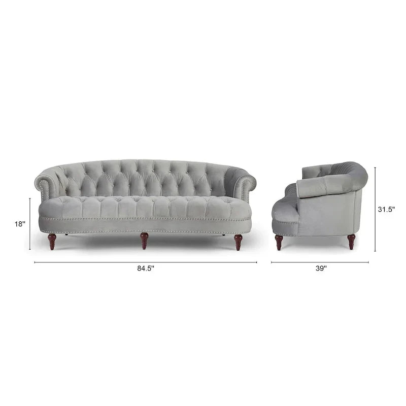 La Rosa 84 Mid-Century Modern Velvet Upholstered Chesterfield Tufted Sofa