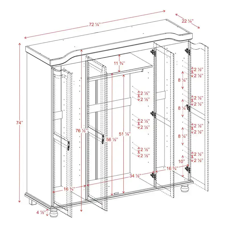 Palace Imports 100% Solid Wood Kyle 4-Door Wardrobe Armoire With Solid Wood Or Mirrored Doors
