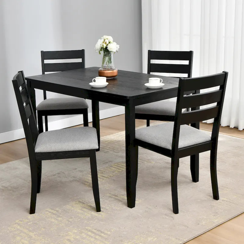 5-Piece Solid Wood 47L Dining Table Sets, 1 Table Plus 4 Slat Back Chairs