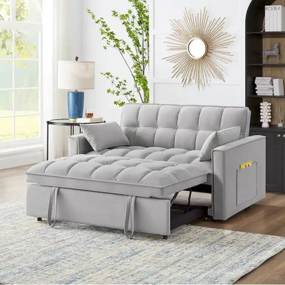 4 in1 Loveseat Sofa Bed With Armrests And Storage Pockets, Multi-Function Tufted Pull-Out Sofa Bed With Adjustable Backrest