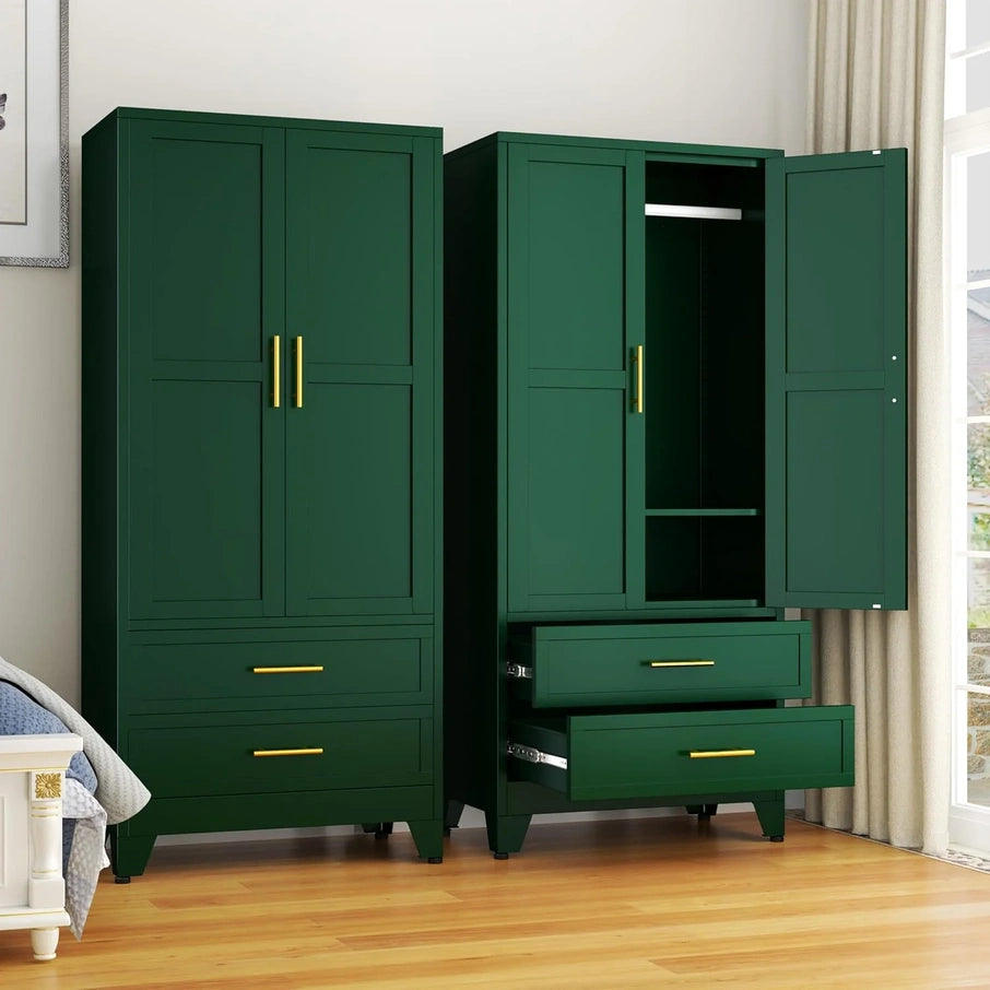Steel Armoire Wardrobe Closet, 71 In. Metal Clothing Storage Cabinets