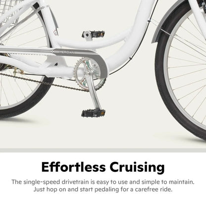 Schwinn Meridian Adult Tricycle, Men's And Women's Beach Cruiser, 26-inch Wheels, Low Step-Through, Wide Saddle, Folding Rear Basket