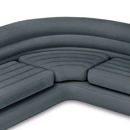 Intex Corner Sofa L-Shaped Inflatable Lounge Couch w/Cupholders, Gray, 2 Pack, 26