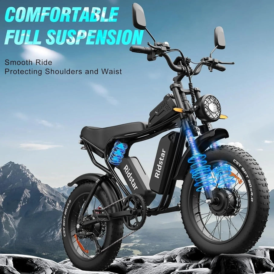 Electric Bike Q20, 2000W, 52V, 30-180 Miles All-Terrain Fat Tire E-Bike For Adults