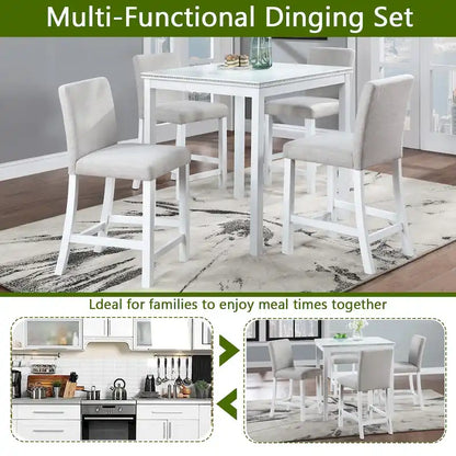 Modern 5-Piece Dining Set With Square Counter Height Table And 4 Upholstered Chairs
