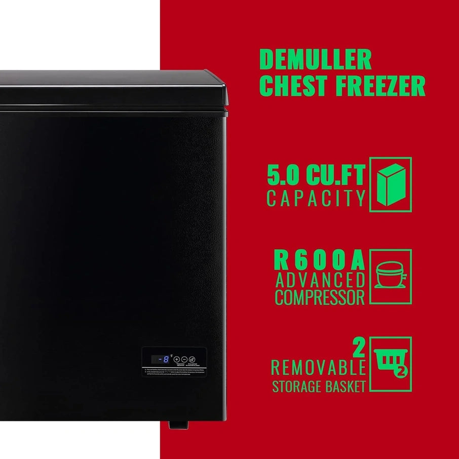 Chest Freezer 5.0Cubic Feet Deep Freezer Freestanding Freezers With 2 Removable Stainless Steel Basket