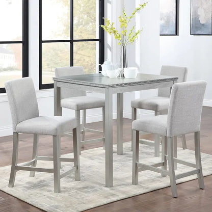 Modern 5-Piece Dining Set With Square Counter Height Table And 4 Upholstered Chairs