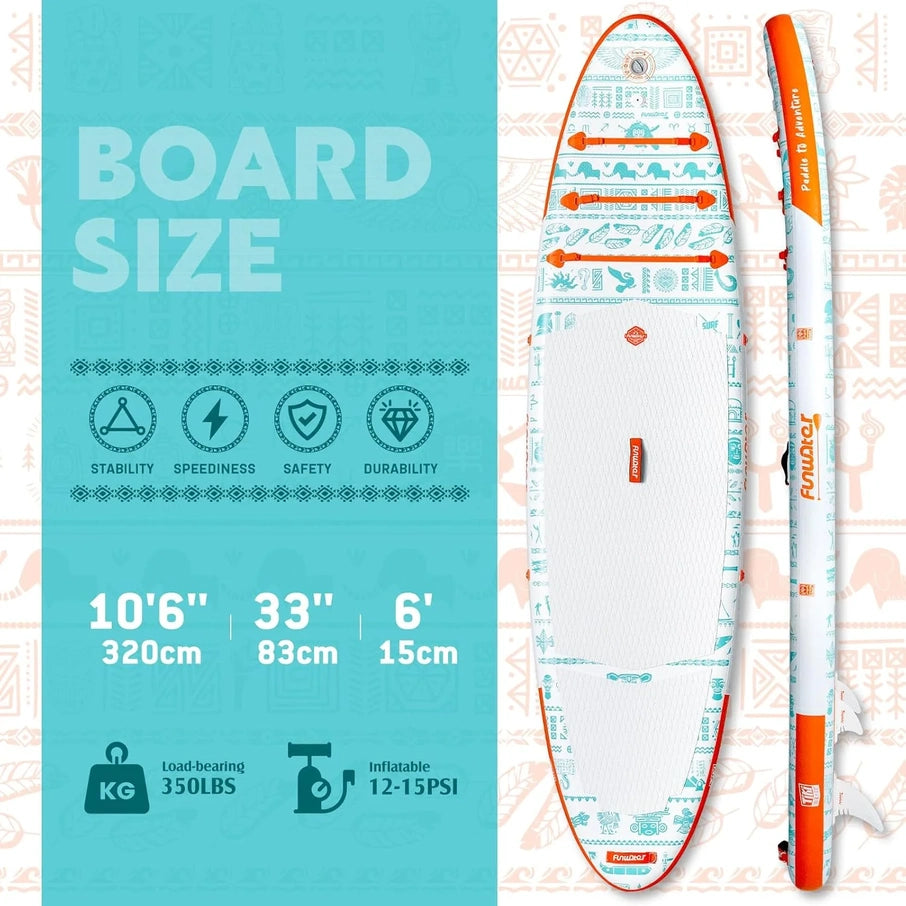 FunWater Inflatable Stand Up Paddle Board With Premium Sup Paddle Accessories, Non-Slip EVA Deck, 11'/10'6' Paddle