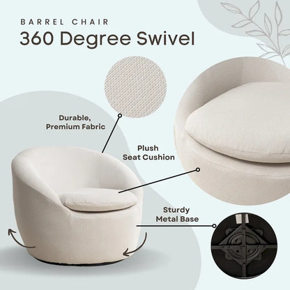 Swivel Barrel Chair, 360 Degree Rotation, Boucle Fabric