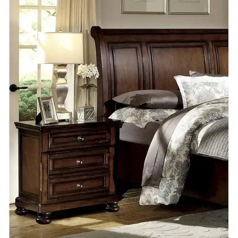 Master Bedroom Set 5pc Classic Brown Cherry Finish Platform Storage Bed