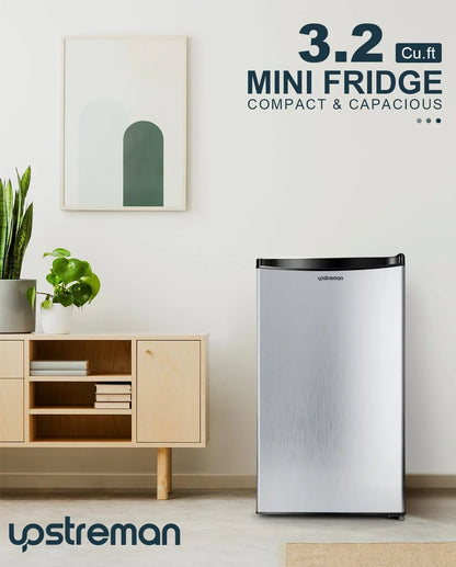 Upstreman 3.2 Cu. Ft. Mini Fridge With Freezer, Single Door Mini Fridge, Dorm Fridge, Adjustable Thermostat, Black-BR321
