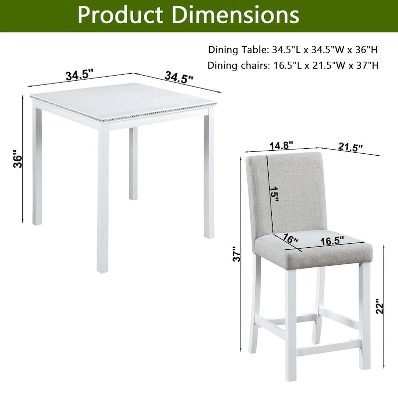Modern 5-Piece Dining Set With Square Counter Height Table And 4 Upholstered Chairs