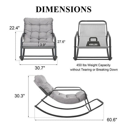 Oversized Rocking Lounge Chair, 450 Lbs Extra Large Outdoor Recliner With Water-Resistant Cushions
