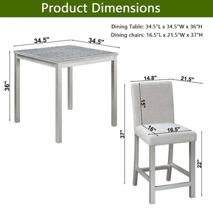 Modern 5-Piece Dining Set With Square Counter Height Table And 4 Upholstered Chairs