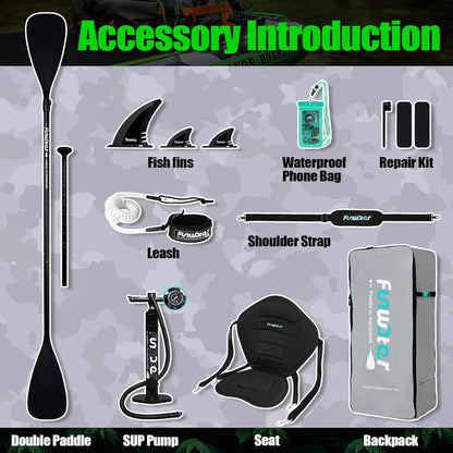 FunWater Inflatable Stand Up Paddle Board With Premium Sup Paddle Accessories, Non-Slip EVA Deck, 11'/10'6' Paddle