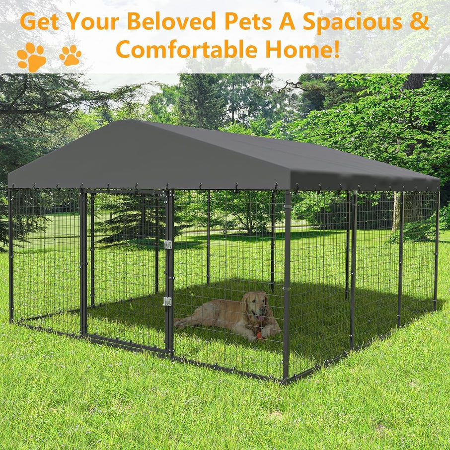 W 118 x D 118 x H 70 Large Outdoor Dog Kennel, Heavy Duty Dog Cage Enclosure With Waterproof Roof